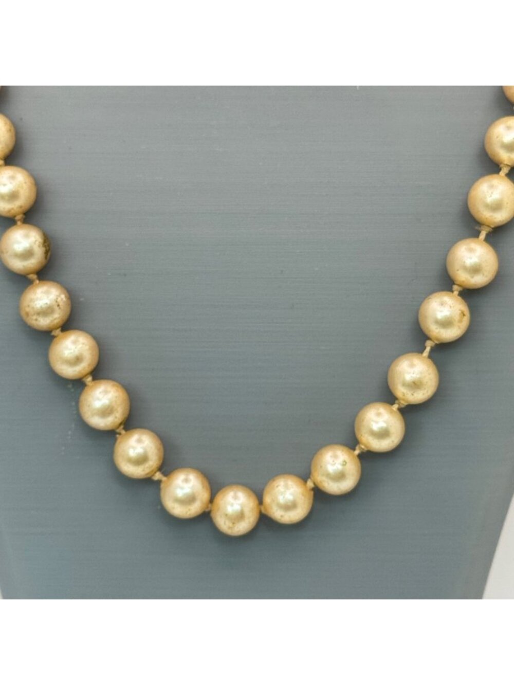 30" Long Double Knotted Silver Clasp Vintage Classic Gold Pearl Beaded Necklace